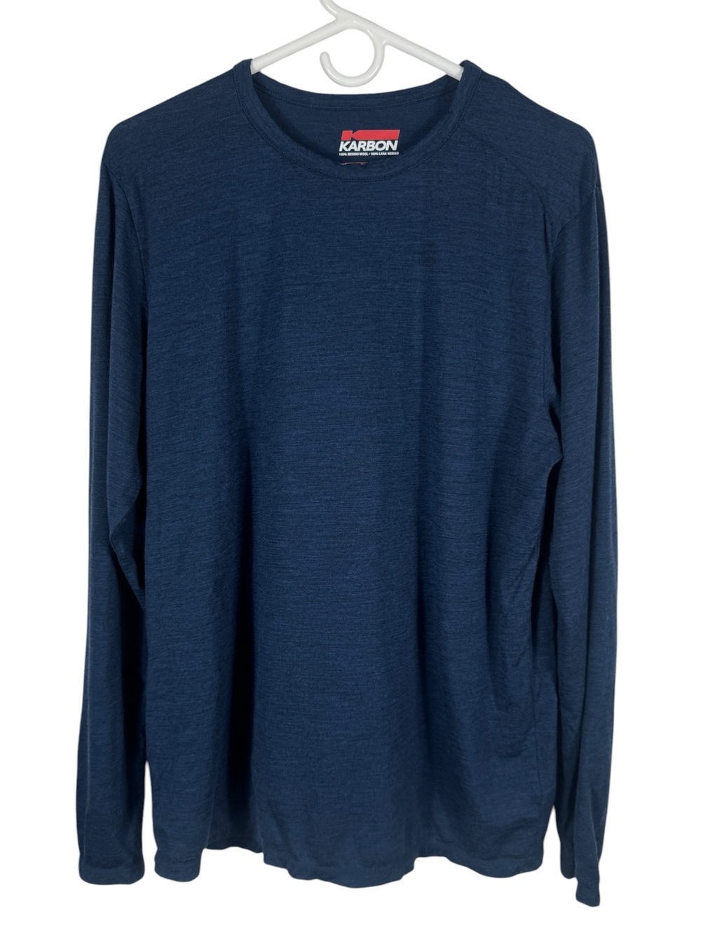 Karbon 100% Merino Wool Long Sleeve Base Layer Shirt, Navy, Size L